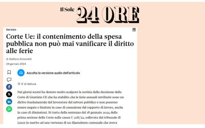 Corte Ue: il contenimento della spesa pubblica non può mai vanificare il diritto alle ferie