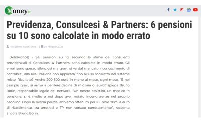 Previdenza, Consulcesi & Partners: 6 pensioni su 10 sono calcolate in modo errato